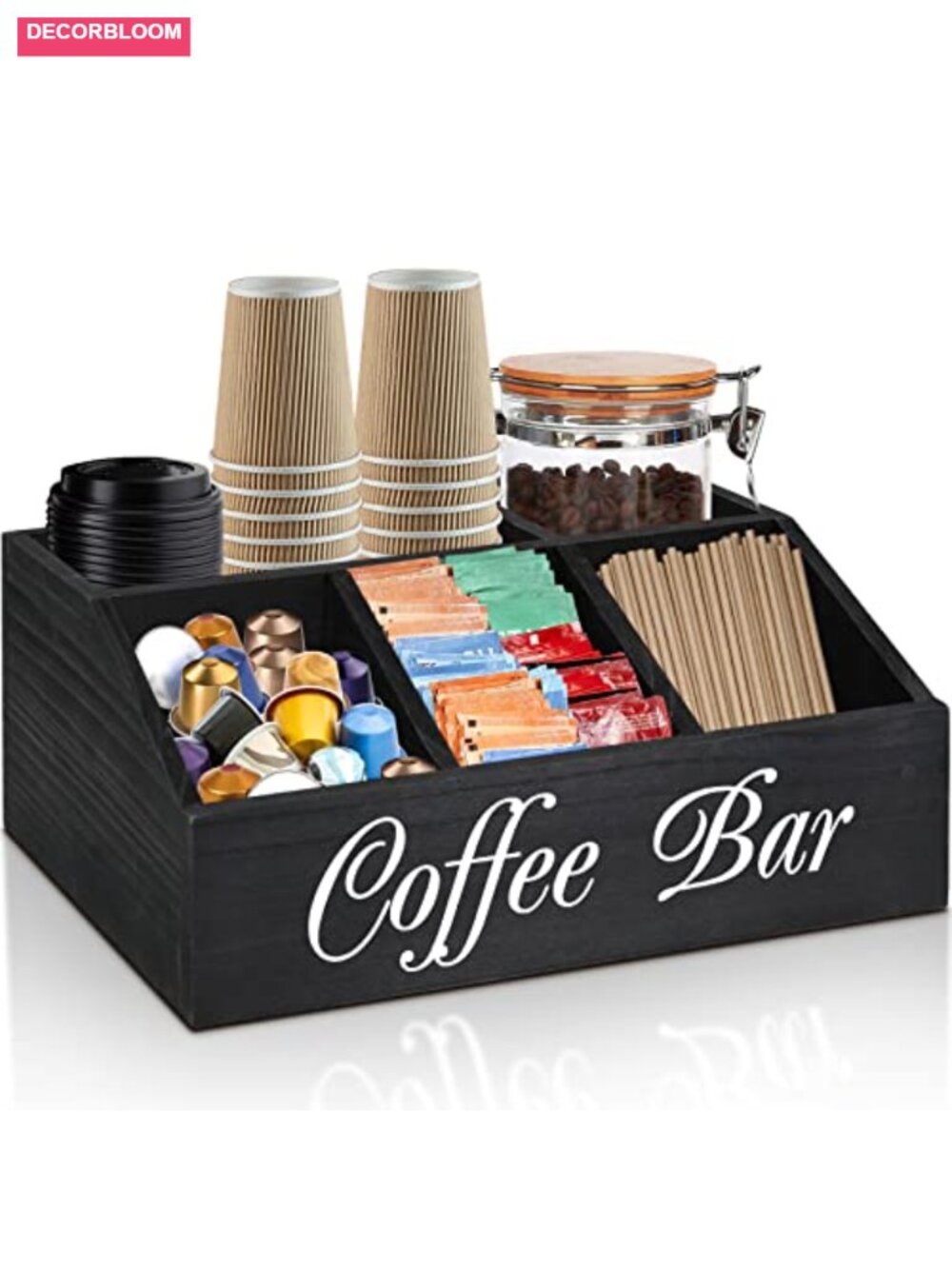 Wood Coffee Station Organizer | Rustic Coffee Bar Decor | Countertop Coffee